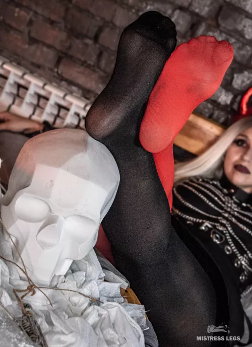 My cute red and black pantyhose, which side you choose?