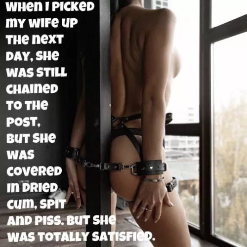 The wife said she wanted to be used by random men for the night. So she asked me to chain her to a post in a vacant condo and post flyers that there was a special party at that condo at all the sec clubs. I did what she asked.