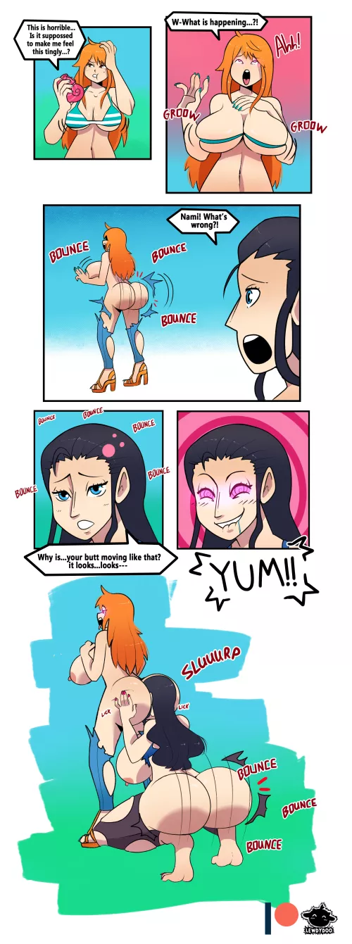 Nami eats the Bimbo Bimbo Fruit and Robin can't resist it [One Piece] (lewdydoo)