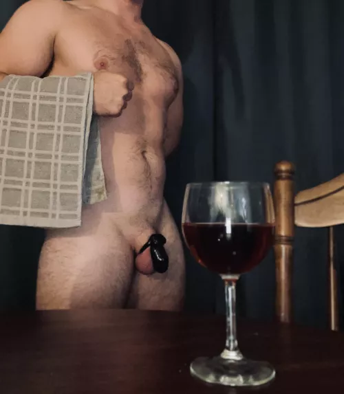 Welcome home from work ma’am. Would you please sit down and enjoy your wine so I can crawl under the table between your legs?