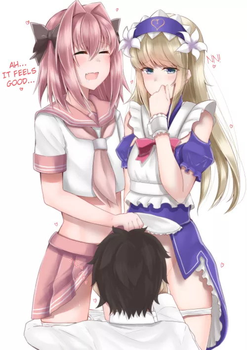 Astolfo and d'Eon trying out your mouth (Kitajima Yuuki)