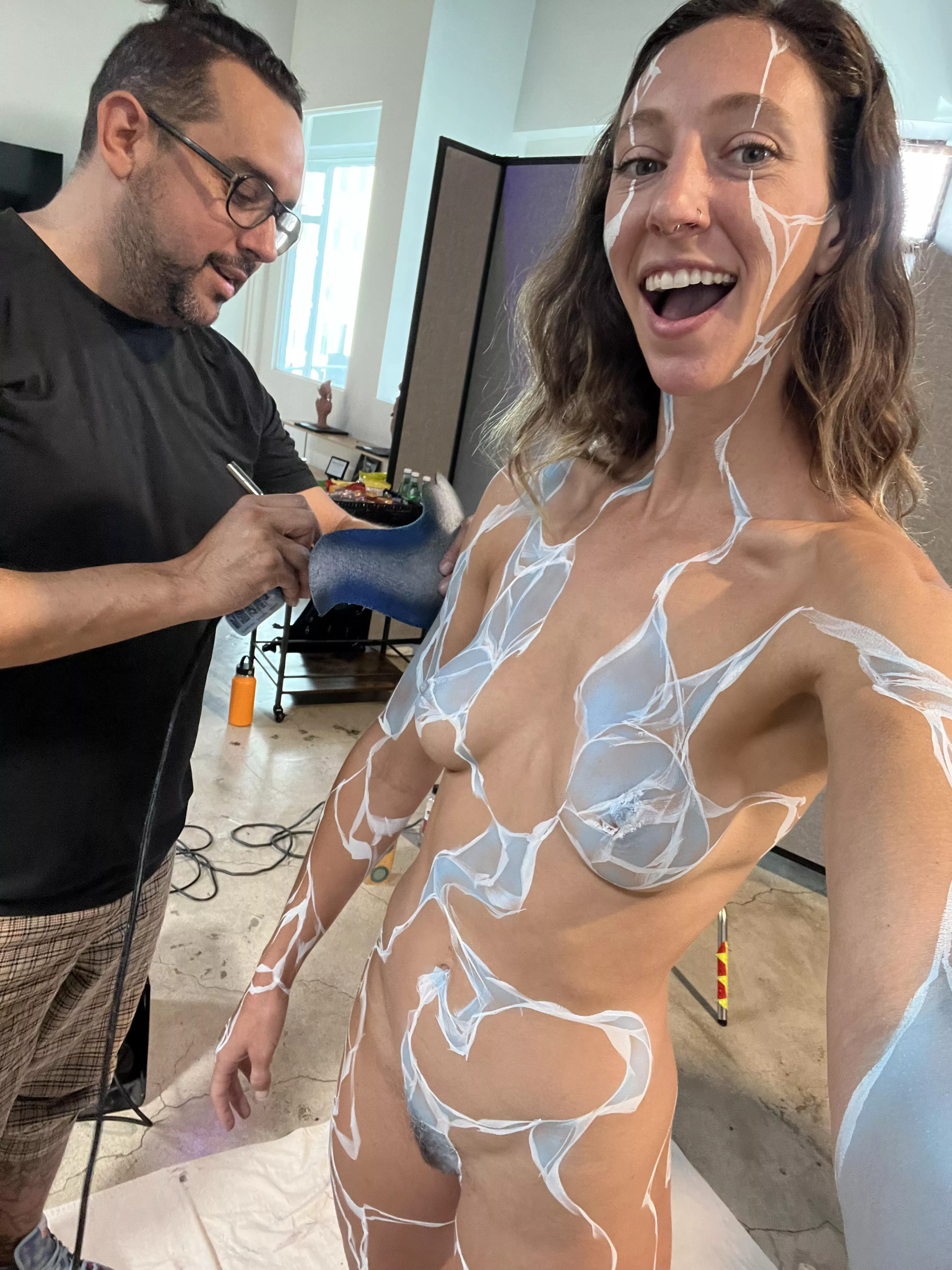 Getting body painted today