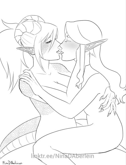 [Original] Another concept sketch... Dragon girl and elf wife making out 🥰 more art on socials, link in comments