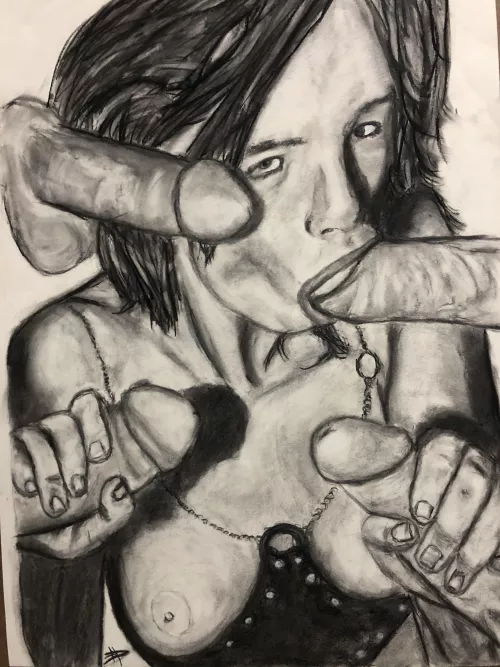 Four Whoresmen of the Acockalips, 2022, charcoal on paper