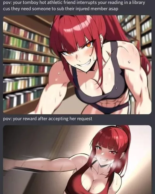 LF Color Source: red_hair ponytail red_eyes muscular_female blush 