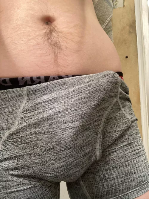 Is about to pop out (message me if you want to see it outside of the boxers)