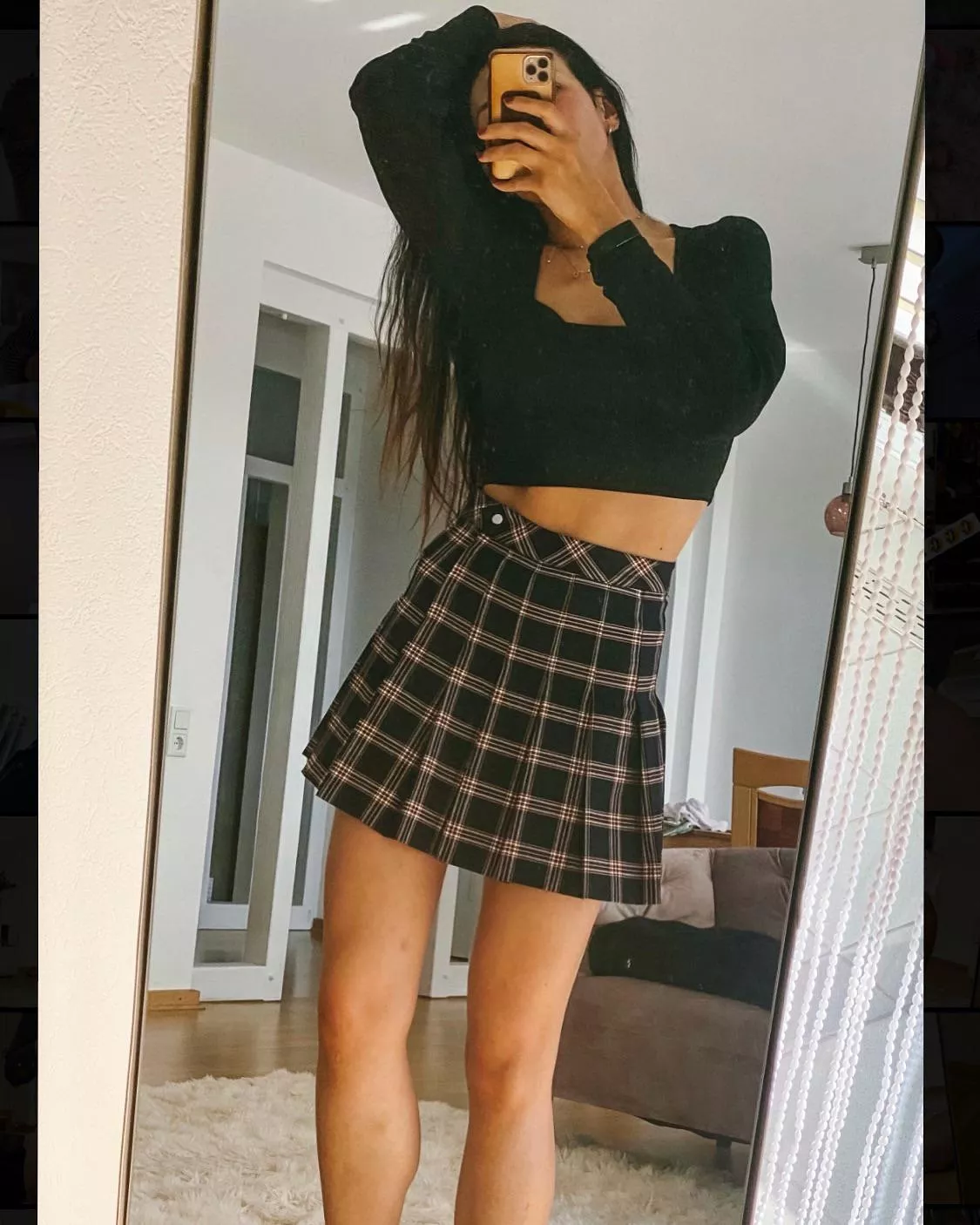A schoolgirl skirt and a crop, what could be better?