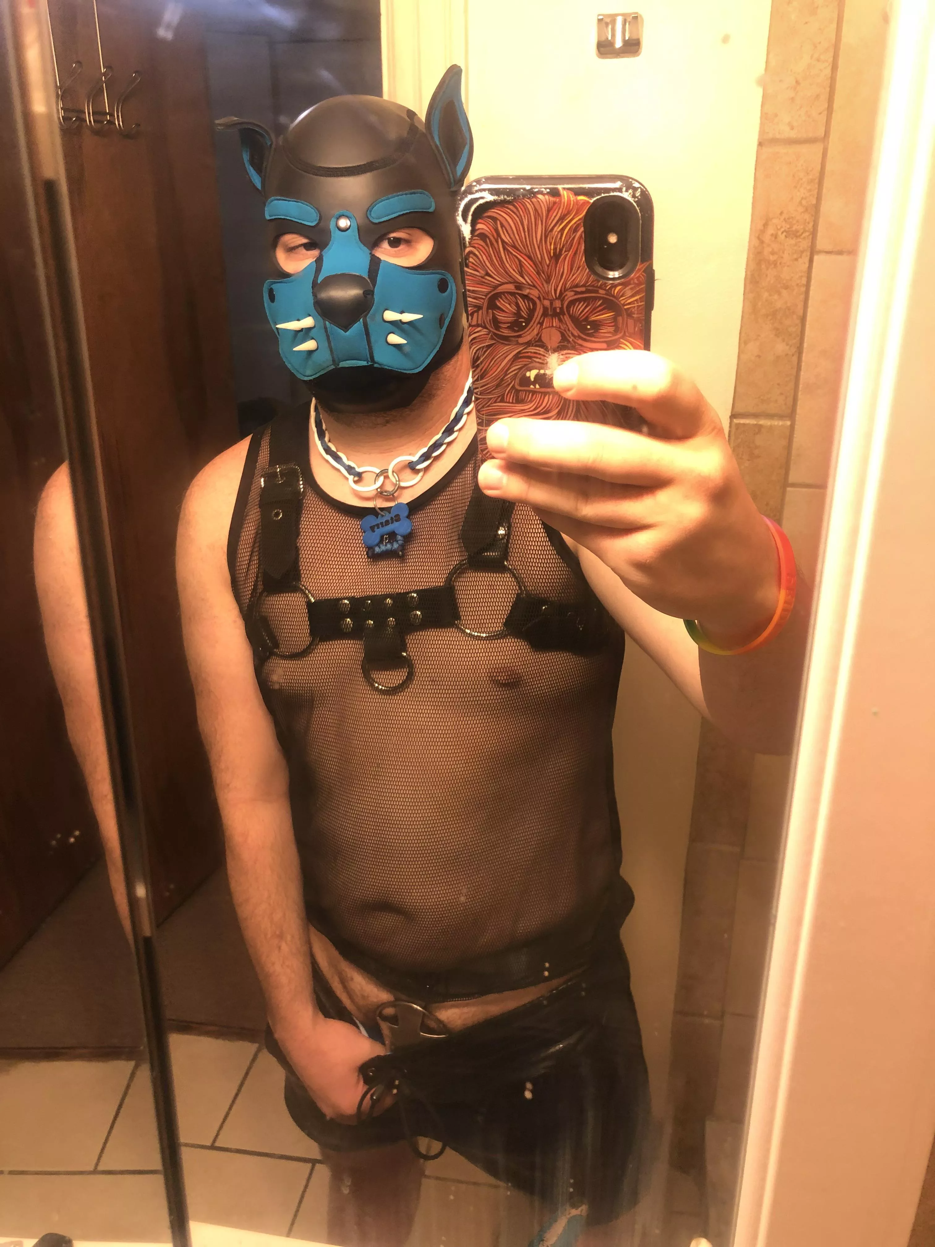 About to show off my chastity belt to a bar full of pups at a mosh!