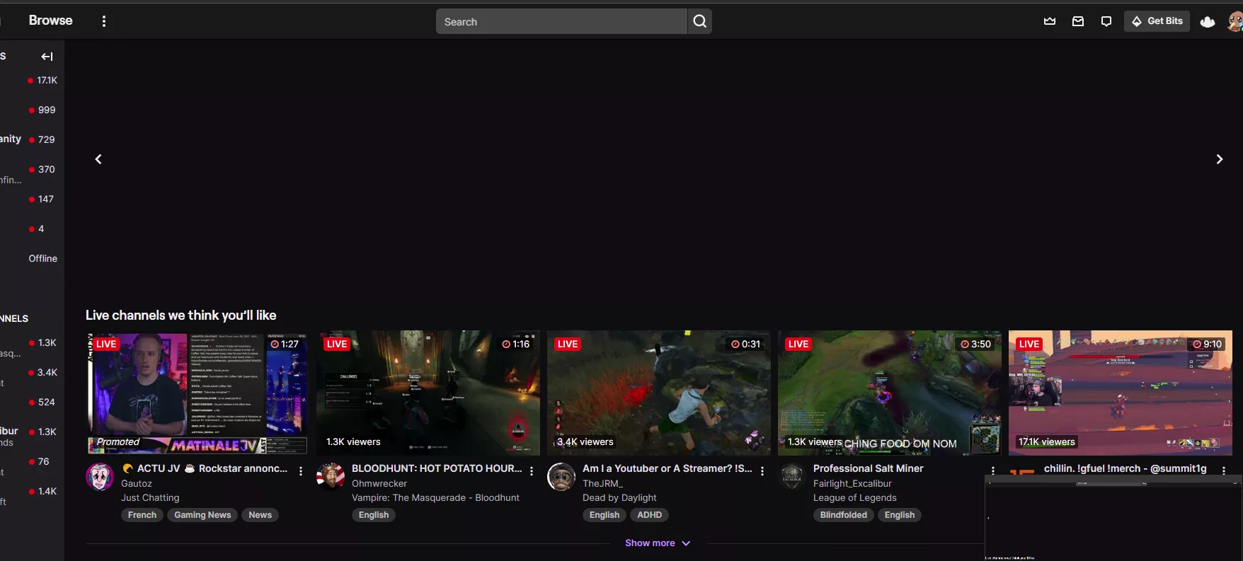 Anyone else in the ANZ region (Im NZ) getting no streams on the front page. I have tried multiple browsers, devices and turning Extensions off.