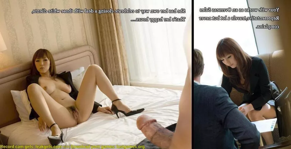 Asian biz woman in heels cheating on her husband.. whitw expat businessmen in Asia know all about this....