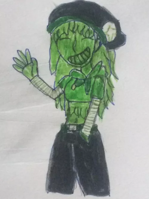 At the request of u/BoredSenpaixz, I used a few colour markers on this drawing of Gelatina. Honestly? The colour did really pop!