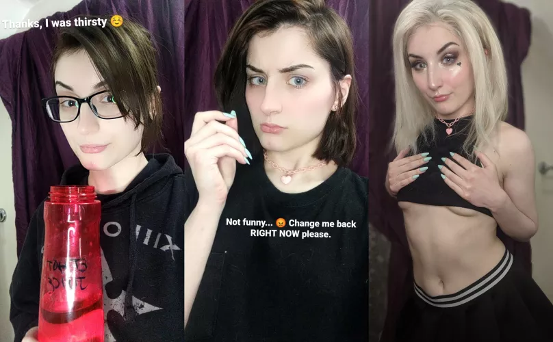 Bimbo transfromation photoset. Giving the cute gamergirl some ethot juice