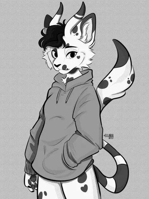 Black and white sketch of this cutie ✨Commissions are Open! ✨ (Twitter @ellariaartist)