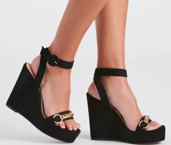 Black wedge heel sandals