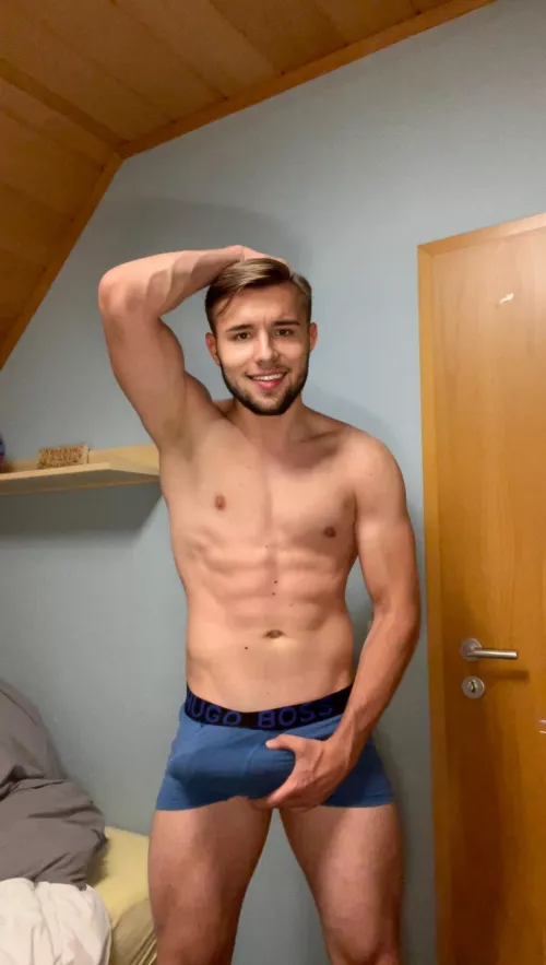 Blue underwear and huge dick