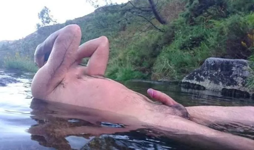 Boner in the river. Nude freedom