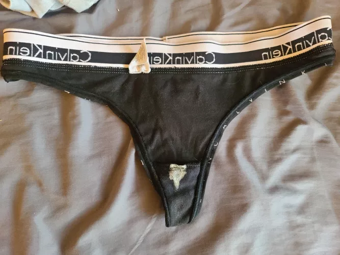 Can only guess what happened in wife's thong while she was at work.