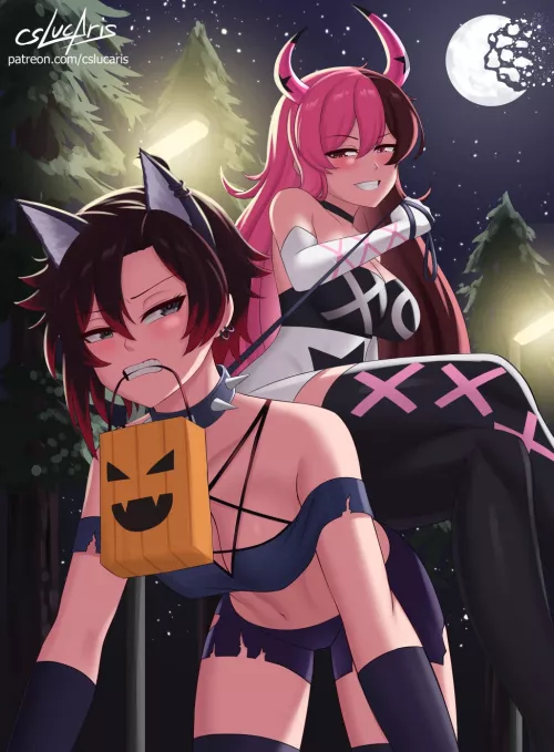 Come on pet. I thought you liked trick or treating? (Cslucaris) [ RWBY] {Neopolitan & Ruby Rose}