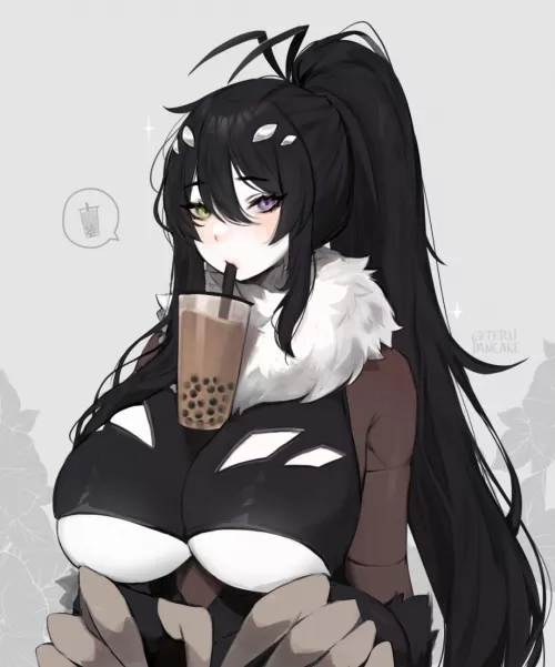 Cute girl has a convenent cup holder :3 (terupancake)