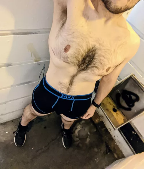 Dared to strip in a public bathroom