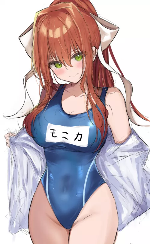 Either her swimsuit is too much tight, either her boobs are too big (spoiler : it's both) Artist : B4