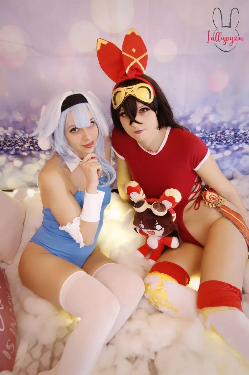 Eula and Amber from genshin impact by Lallupyon and Momo Eri