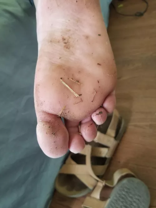 [F] walking around on the farm got my feet all dirty can I grip your throbbing cock with them still?