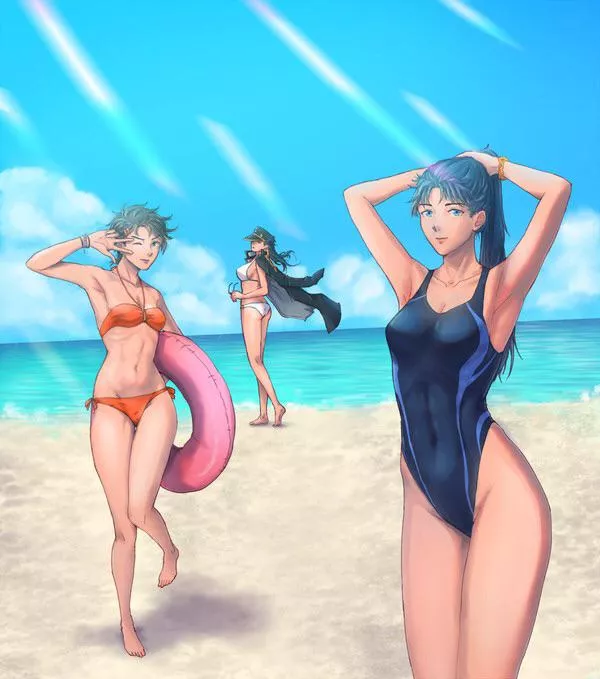 Female Joseph, Jotaro and Jonathan in their bikinis at the beach and on the left Joseph is holding a floater with her left hand and her right arm is up showing her armpit and on the middle Jotaro is wearing her jacket at the beach and on the right Jonath Female Joseph, Jotaro and Jonathan in their bikinis at the beach and on the left Joseph is holding a floater with her left hand and her right arm is up showing her armpit and on the middle Jotaro is wearing her jacket at the beach and on the right Jonath