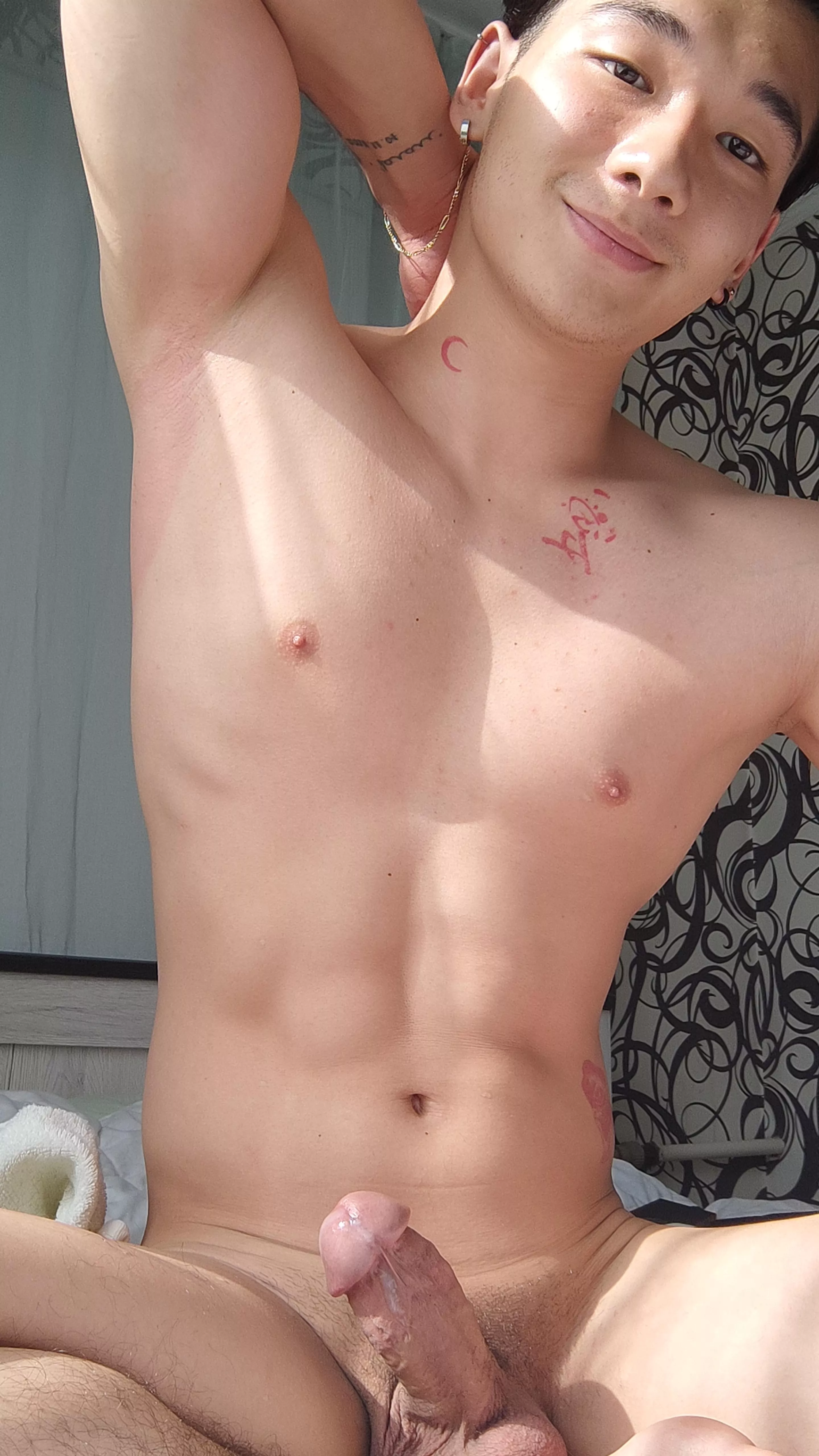 Gently touch my body, lick it down to the dick