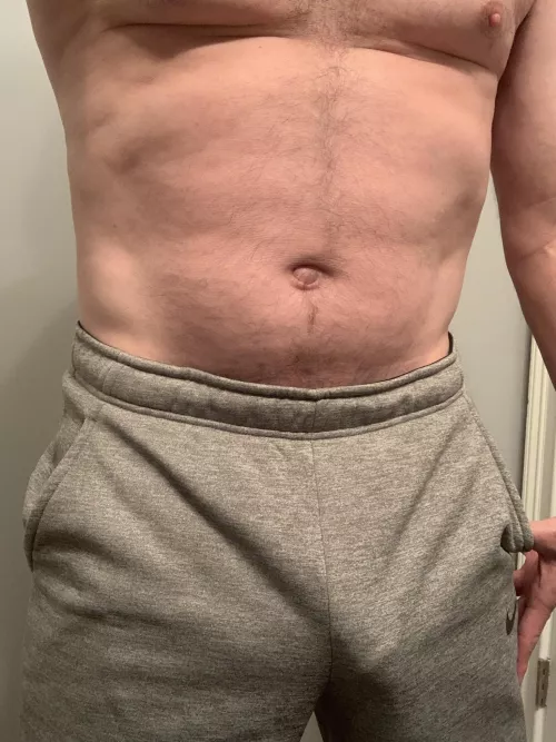 Grey sweats bulge