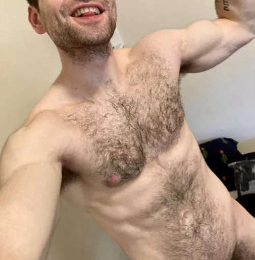 Grinning, at just how plush my chest fur’s getting