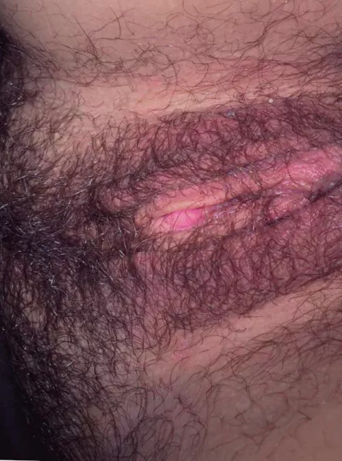 hairy with my pink clit poking out