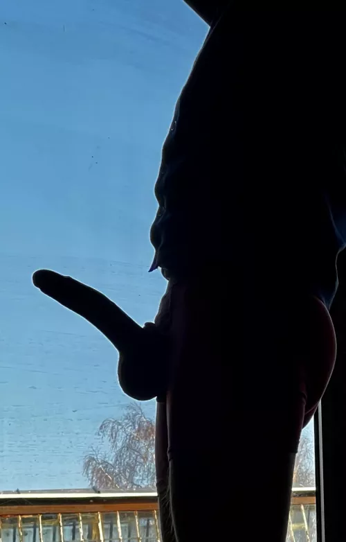 Horny at work 😈 Neighbors saw me posing with my 8 incher😅