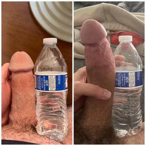 Horsedickteen absolutely dwarfs me (left)