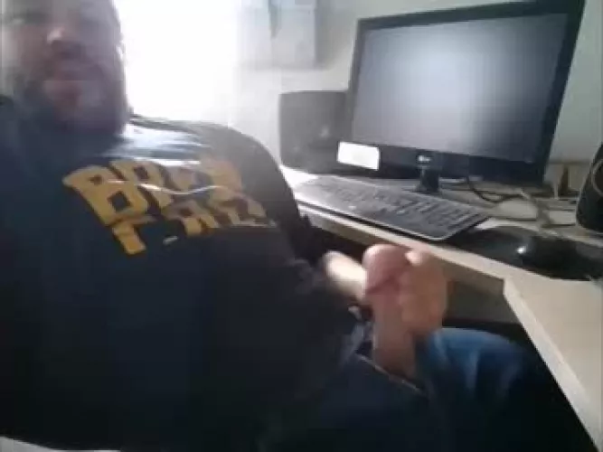 hot guy caught stroking in a office at a mechanic shop