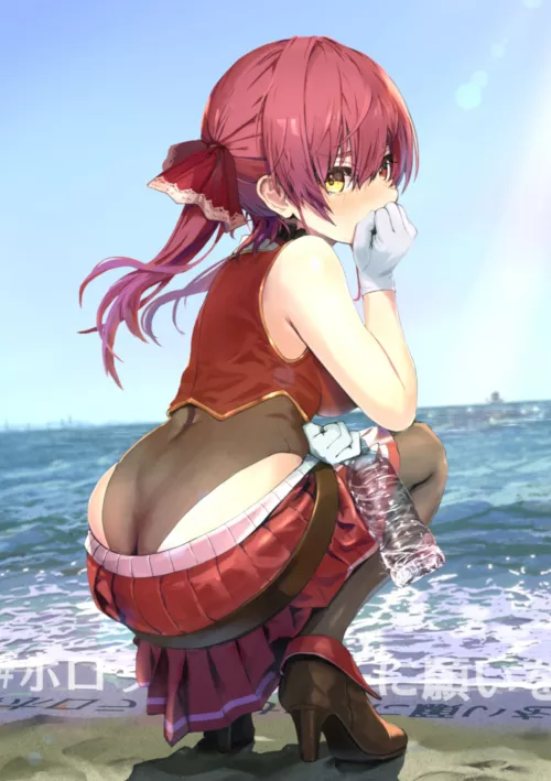 Houshou Marine Beach Day From Behind (Wankosukii ) [Hololive]