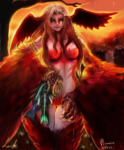 Hunting Harpy Plumeria comes back from her hunt. [Art made by U/TheLeafNommer]