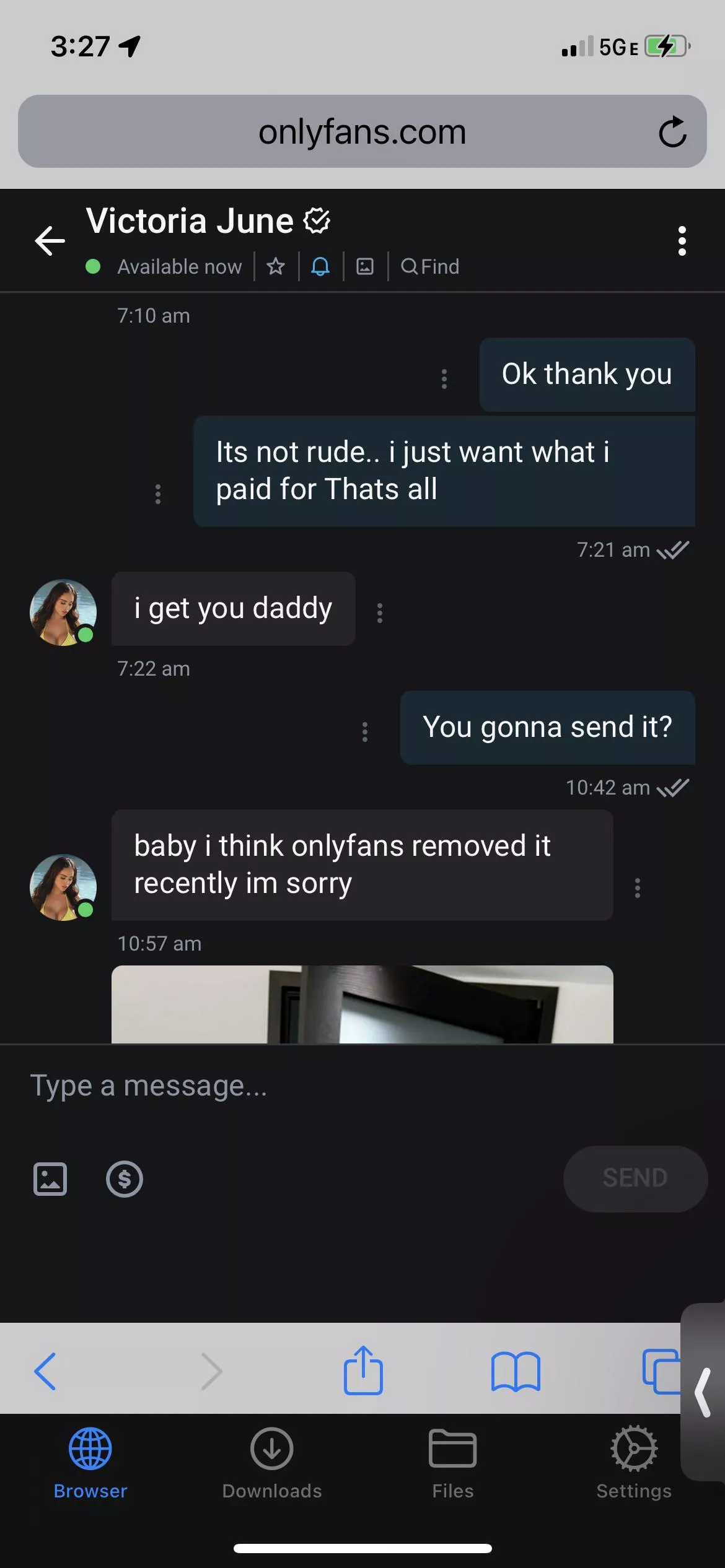 i asked for a specific video she said she had.. i gave her $20.. she asked for $30 more so i gave it to her and then she started sending me old stuff i already seen and im like i asked for a specific video she said she had.. i gave her $20.. she asked for $30 more so i gave it to her and then she started sending me old stuff i already seen and im like