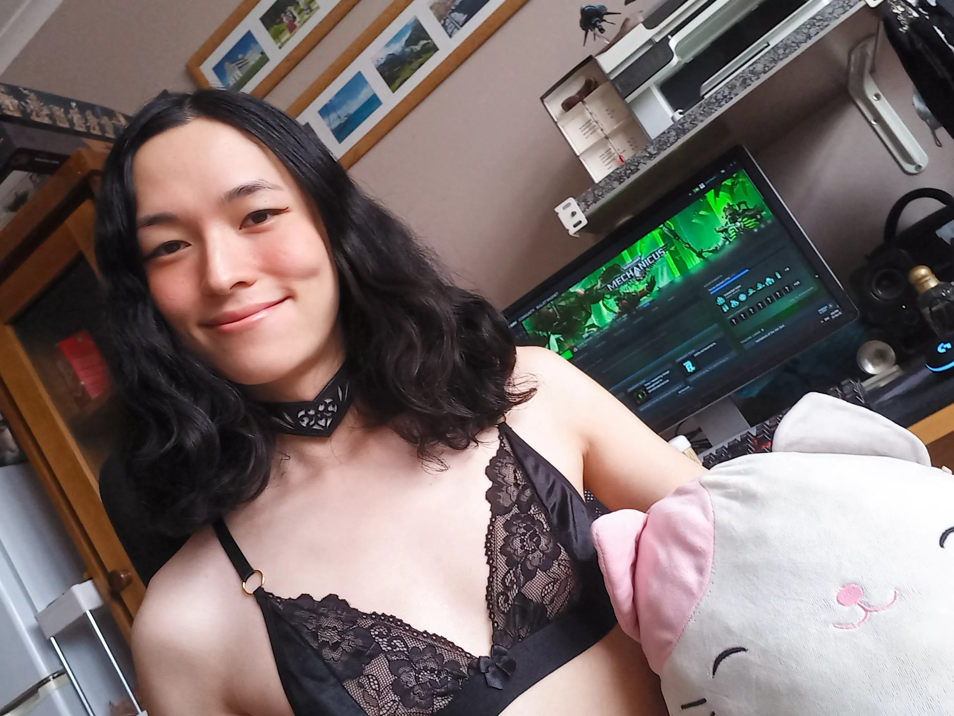 If you want to hang out with me, the lingerie and collar stays ON while we game.