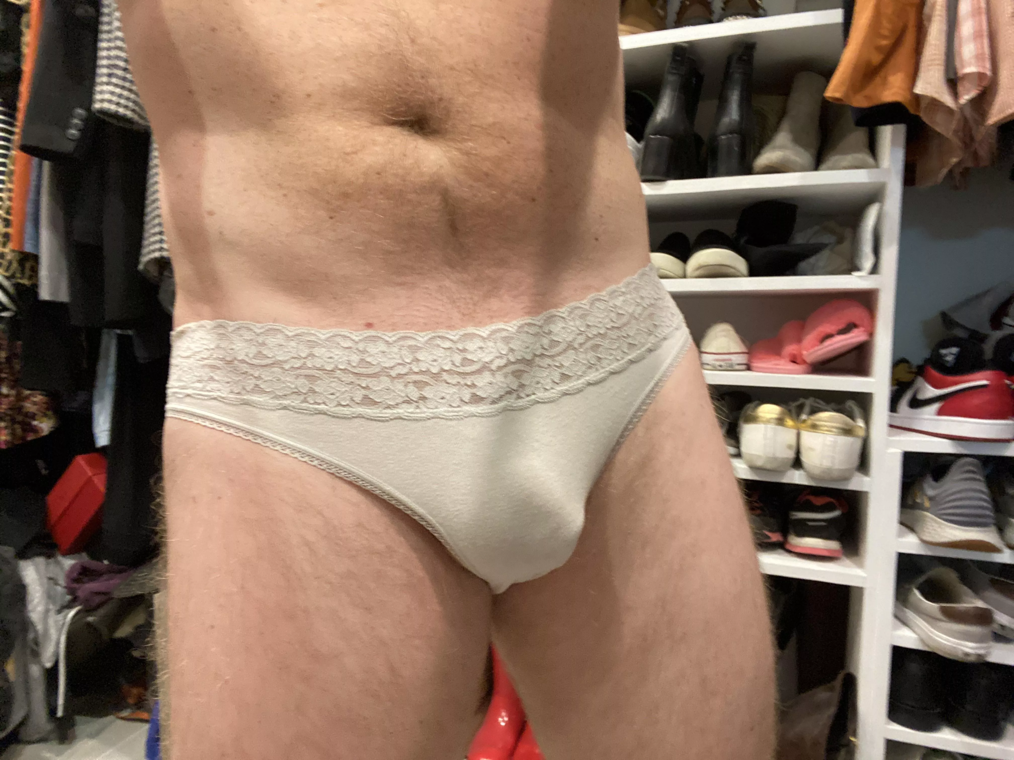 In my wife’s simple white panties