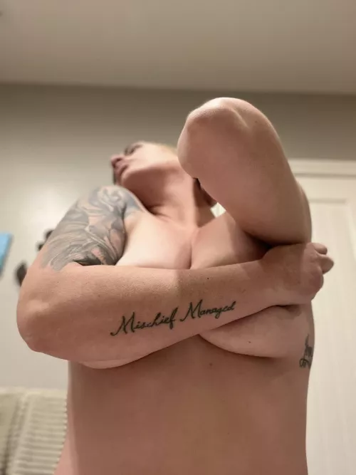 In the shower I do this so that when the water hits my boobs and arm it makes a waterfall… in case you wonder what women do in the shower.