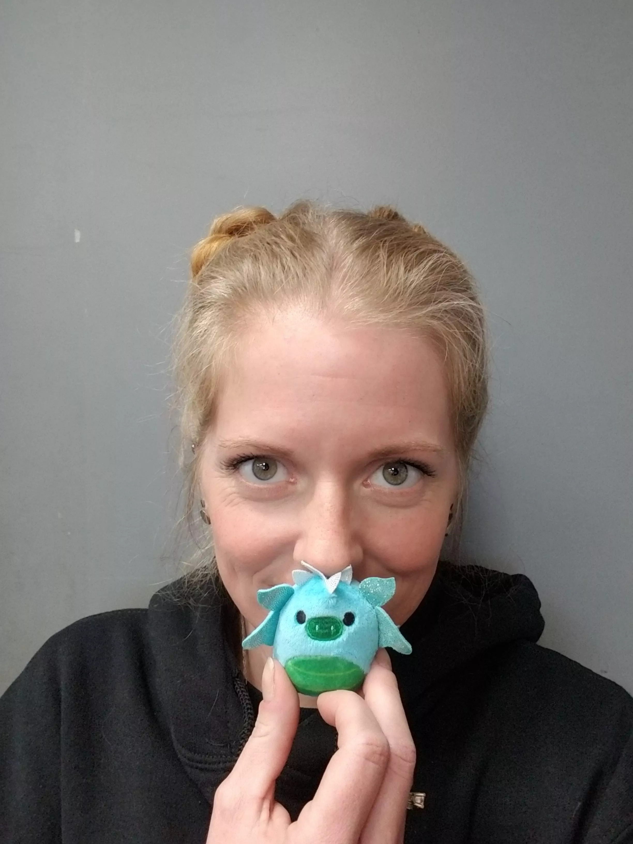 It's a pigtails and mini squishmallow in my pocket kind of work day. ❤🤗🐲🌸 Gotta give Daddy props for getting me the mini squishmallows so I can bring a stuffie with me everywhere! ❤ He's the bestest.