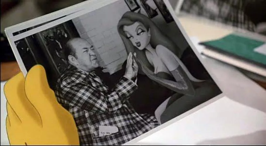 Jessica Rabbit playing patty cake with Weinstein looking guy while cuck Rodger Rabbit cries
