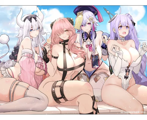 Kanna Kamui, Anya Forger, Qiqi, Unicorn (Dishwasher1910) [Miss Kobayashi’s Dragon Maid, Azur Lane, Spy X Family, Genshin Impact]