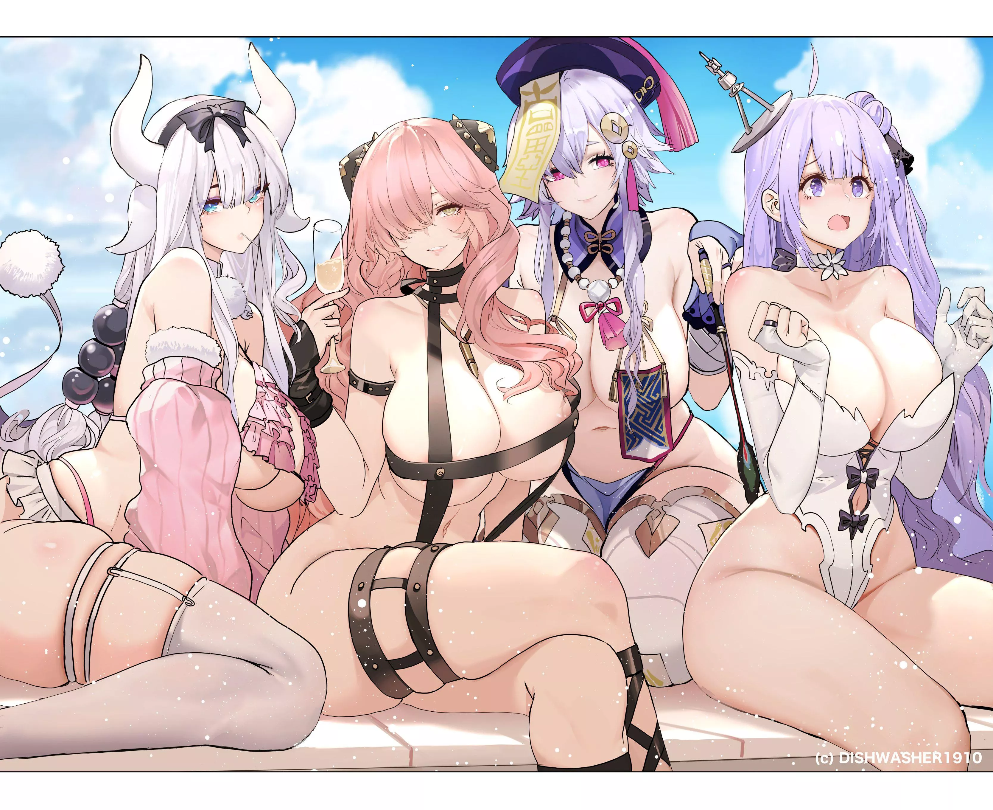 Kanna Kamui, Anya Forger, Qiqi, Unicorn (Dishwasher1910) [Miss Kobayashi’s Dragon Maid, Azur Lane, Spy X Family, Genshin Impact]