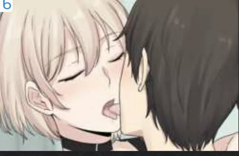 LF Color Source 1girl, 1boy, kissing, blonde, short hair, collar, tongue, eyes closed.