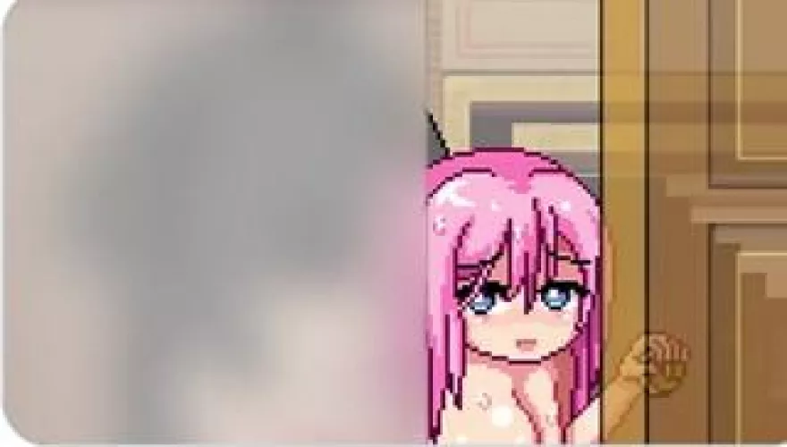 LF Color Source: 1girl, blurred, pink hair, blue eyes, mouth open, long hair, hair between eyes, big/large breasts, sex from behind, door