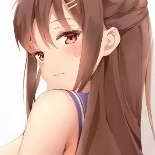 LF Color Source: 1girl, bown hair, hair ornament, brown eyes, blush, looking at viewer, white background