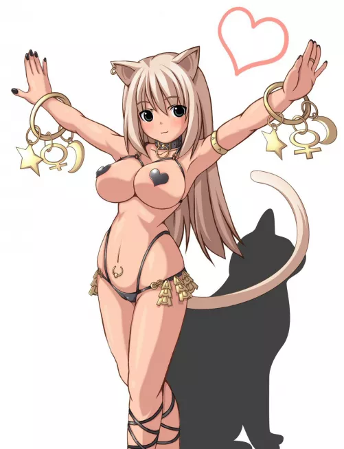 LF Color Source, 1girl, Cat ears, jewelry, blond hair, big breasts