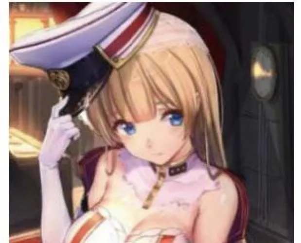 Lf color source: 1girl, cleavage, blond, captain hat, blue eyes, game?